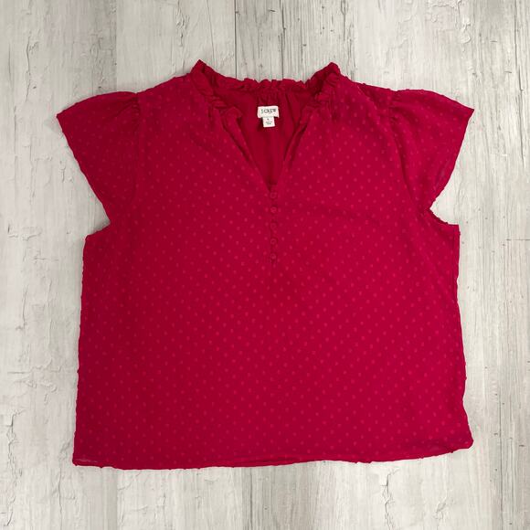 J.Crew Pink Flutter Sleeve Clip Swiss Dot Lined Flowy V Neck Button Shirt Blouse - Picture 1 of 10